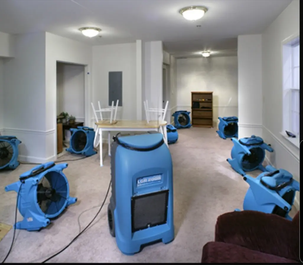 Air movers and dehumidifier setup for Water Damage Restoration in West Perrine
